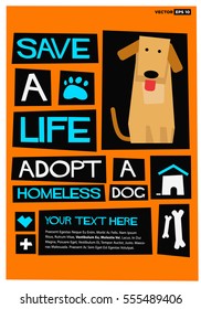 Save A Life - Adopt A Homeless Dog (Flat Style Vector Illustration Quote Poster Design) with Text Box Template
