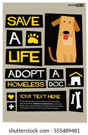 Save A Life - Adopt A Homeless Dog (Flat Style Vector Illustration Quote Poster Design) with Text Box Template
