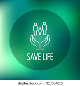 Save Life Motivation Text  with plant line graphic elements icon on the mashed blurred green background