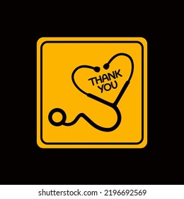 save life pandemic. emblem support concept yellow sign. flat design red heart shape Stethoscope medical vector icon. health care love support logo. thank you doctor nurse. outbreak coronavirus symbol