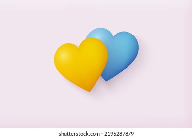 Save life in Ukraine. two hearts in the color of the Ukrainian flag. Icon for your banners. 3D Web Vector Illustrations.