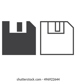 Save line icon, diskette outline and filled vector sign, linear and full pictogram isolated on white, logo illustration