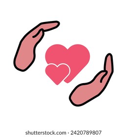 Save Love Charity logo, hands supporting heart flat icon vector illustration