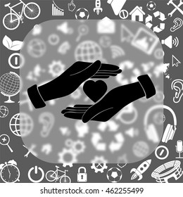 Save love vector icon - matte glass button on background consisting of  different icons