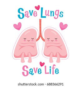 Save Lungs, Save Life, Cartoon Character Human Internal Organ, Physiology, Sickness.