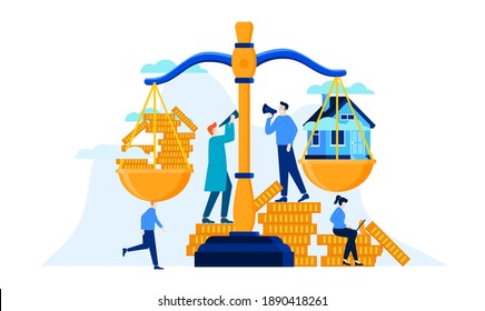 save money to to balance the scale until it is as heavy as a house investment for better future illustration design