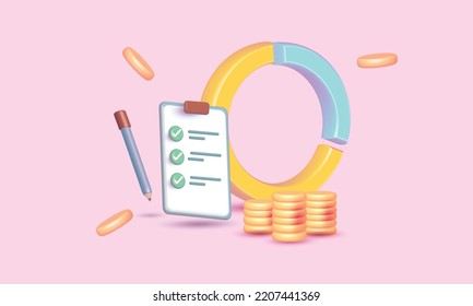 save money bank Financial graph economics saving education concept. on pink background vector 3d Calculator