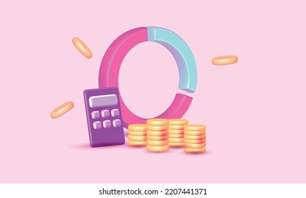 save money bank Financial graph economics saving education concept. on pink background vector 3d Calculator