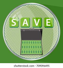 save money button concept. illustration. SUITCASE FULL MONEY. DOLLARS
