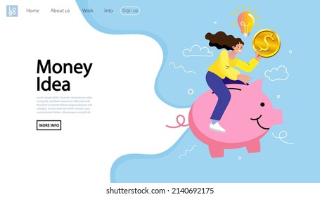 Save money concept. Businessman putting a coin into a piggy bank. Money management business. savings for retirement. woman ride and control piggy bank. Business and investment. Vector illustration.