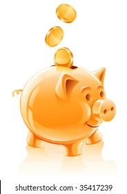 Save Money Concept With Piggy Bank - Vector Illustration