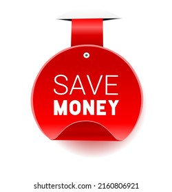 Save money concept, red label banner vector illustration.