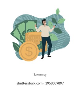 Save money concept. Return on investment, income growth, long term investment. Modern vector illustration.