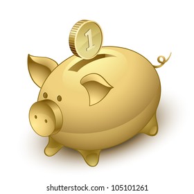 Ahorra dinero. Ilustración vectorial del banco de cerdos dorados