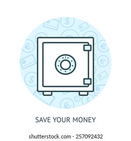 Save money concept. Vector illustration of piggy moneybox isolated on white background.