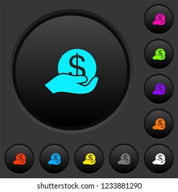 Save money dark push buttons with vivid color icons on dark grey background