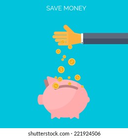 Save money flat concept background. Time is money