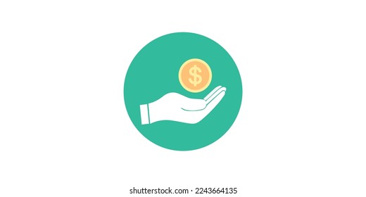 Save Money flat modern vector icon isolated on white background. Hand hold dollar coin concept vector icon in trendy flat design.