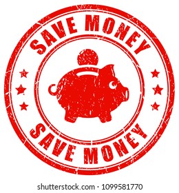 Save money grunge vector stamp illustration isolated on white background