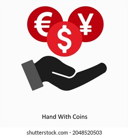 Save Money or Hand with Coins Icon Concept