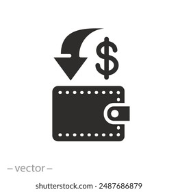 save money icon, cash back, refund cost, cashback wallet rebate, return coin pay, flat vector illustration