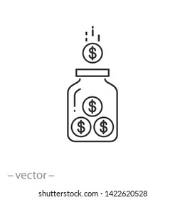 save money icon, coin jar, economy line symbol on white background - editable stroke vector illustration eps10