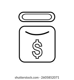 Save money icon, coin jar, economy line symbol on white background. Finance and business concept. Vector illustration. 