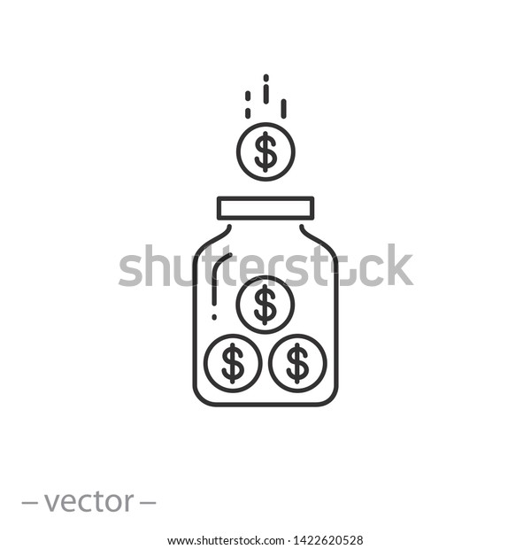 save money\
icon, coin jar, economy line symbol on white background - editable\
stroke vector illustration\
eps10