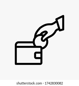 Save money icon designed in a line style, money on hand sign symbol, editable stroke