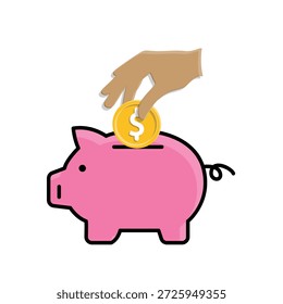 Ícone de economia. Mão colocando dinheiro em um cofrinho. Econômico, empresarial, bancário. Estilo isométrico de projeto.