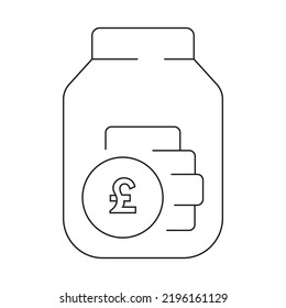 Icono de ahorro de dinero aislado en fondo blanco. Frasco de vidrio para hacer donaciones y monedas