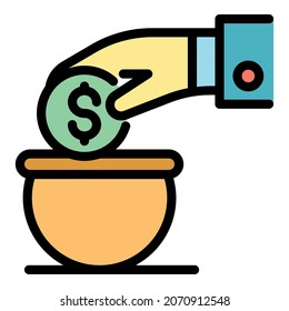 icono Guardar dinero. Esquema guardar el dinero vectorial icono color plano