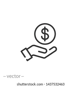 save money icon, salary money, invest finance, hand holding dollar, line symbols on white background -   - Shutterstock ID 1437532463