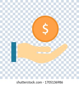 save money icon, salary money, invest finance, hand holding dollar. symbols on white background. vector illustration .