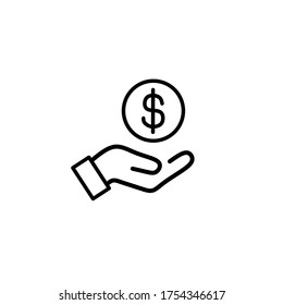 save money icon, salary money, invest finance, hand holding dollar, line symbols on white background, editable stroke