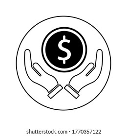save money icon, salary money, invest finance, hand holding dollar. symbols on white background. vector illustration on white background