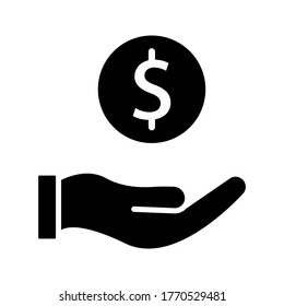 save money icon, salary money, invest finance, hand holding dollar. symbols on white background. vector illustration on white background