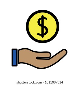 save money icon, salary money, invest finance, hand holding dollar, line symbols