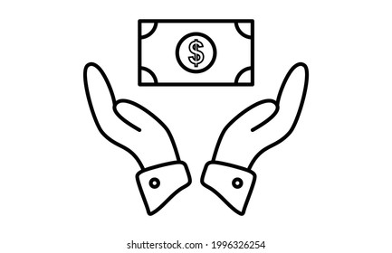 Save money icon, salary money, invest finance, hand holding dollar icon vector, illustration logo template in trendy style. Suitable for many purposes