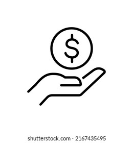 save money icon, salary money, invest finance, hand holding dollar, line symbols on white