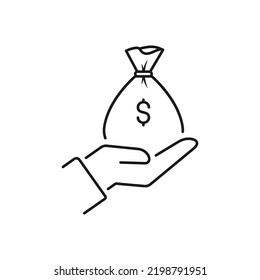 save money icon, salary money, invest finance, hand holding dollar, line symbols on white background - color editable