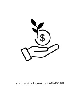 save money icon, salary money, invest finance, hand holding dollar, line symbols on white background