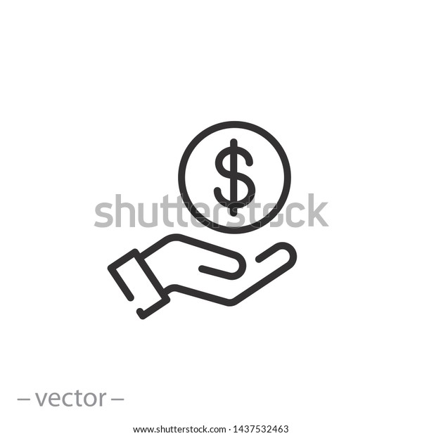 save money icon, salary\
money, invest finance, hand holding dollar, line symbols on white\
background -  