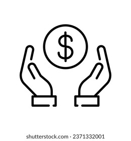 Save money icon, Salary investment and financial deposit, Wealthy, Simple Two hand with dollar coin symbol. Savings money silhouette stroke line Vector illustration Design on white background. EPS10 svg