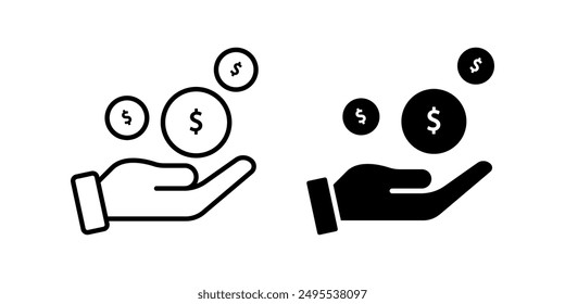 Sparen Sie Geld Symbolsatz. Symbol einer Hand, die ein leuchtendes Dollarsymbol hält. Finanzzeichen. für mobiles Konzept und Webdesign. Vektorgrafik auf weißem Hintergrund