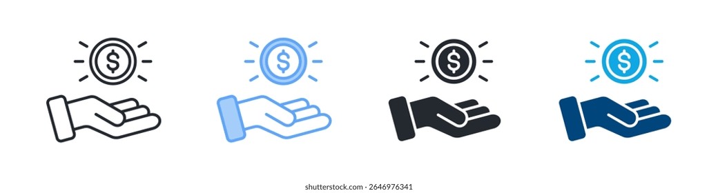 Ícone Salvar Dinheiro Define Vários Estilos. Projetado Em Contorno, Azul, Glifo, Tom Duplo