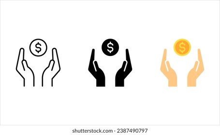 save money icon set, salary money, invest finance, hand holding dollar, vector illustration on white background