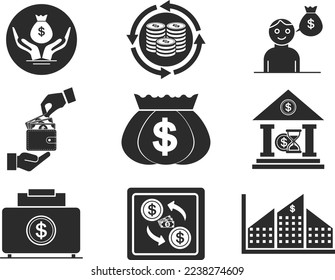 Save money icon set, money savings icon set black vector