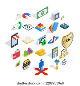 Save money icons set. Isometric set of 25 save money vector icons for web isolated on white background