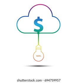 Save money idea concept with bulb and cloud in rainbow color